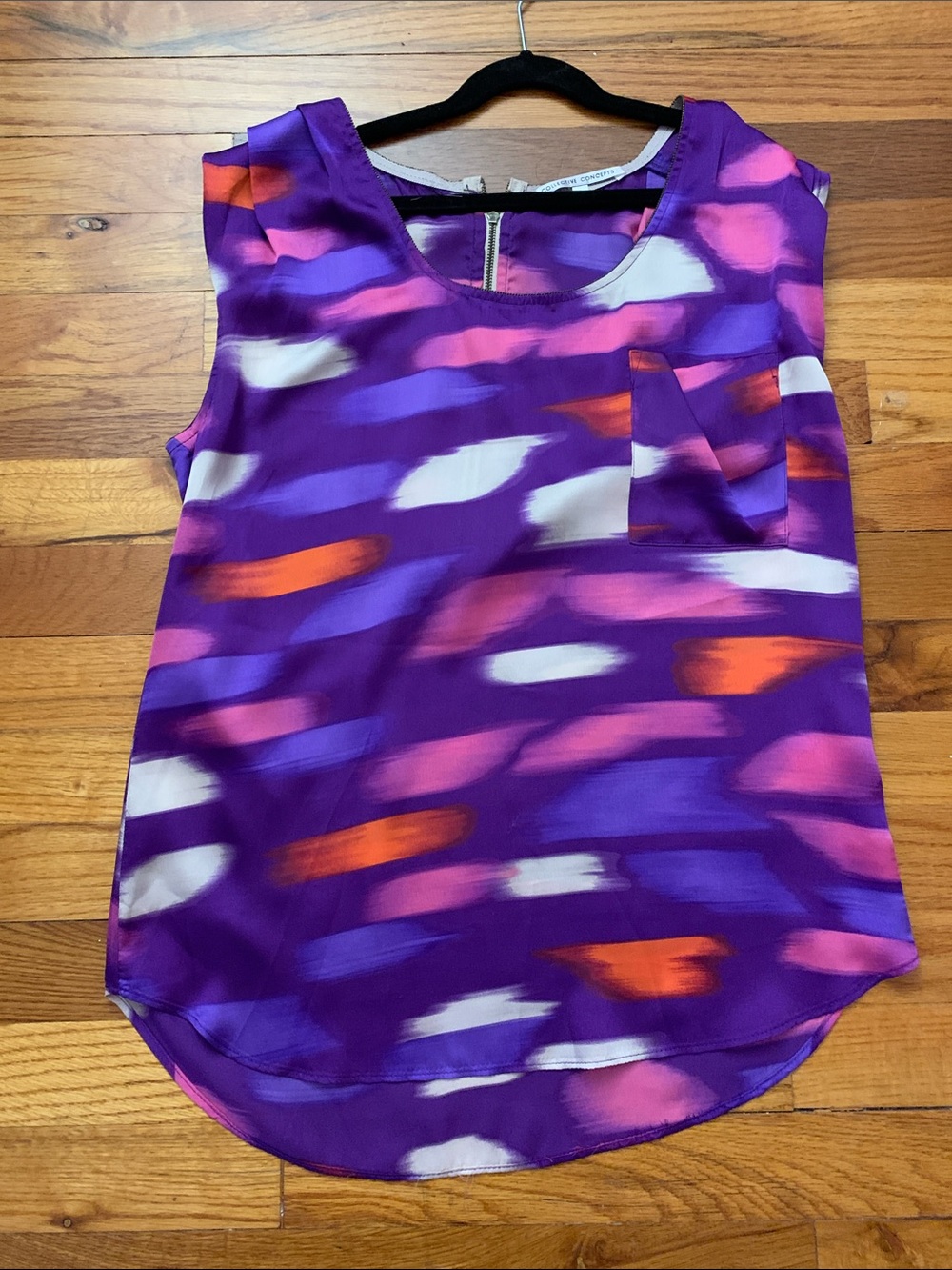 Collective Concepts Purple Printed Sleeveless Blouse with Orange & White Accents